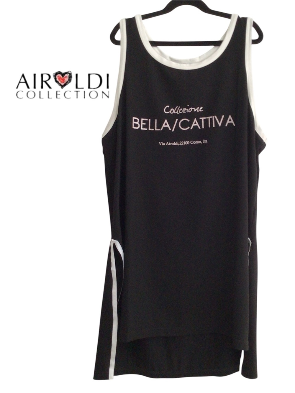 💜AIROLDI Bella/Cattiva Black Tank Top with White Trim
